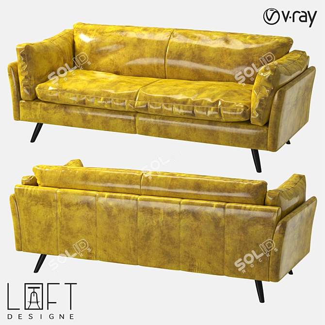 Elegant Metal and Leather Sofa 3D model image 1