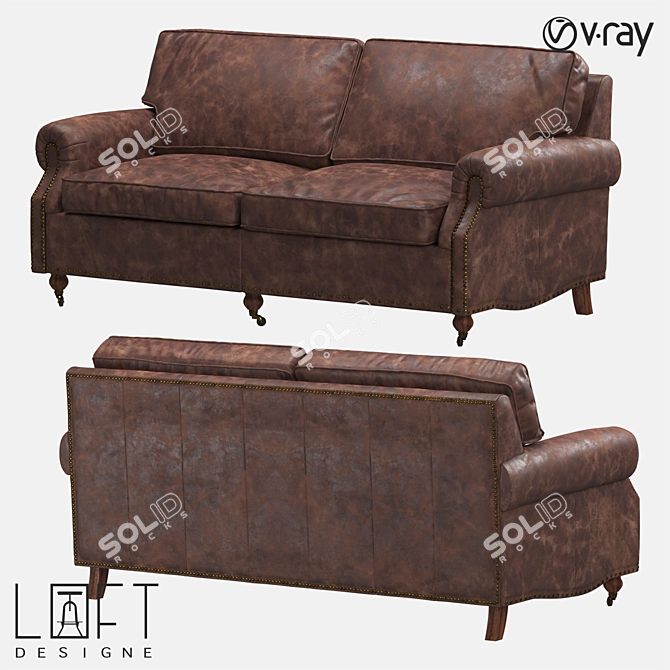 Sleek Leather Loft Sofa 3D model image 1