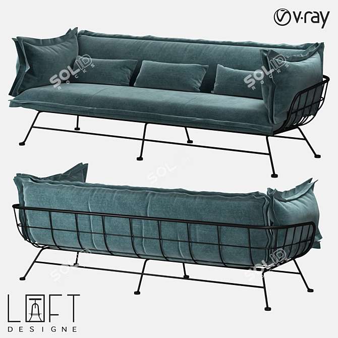 Modern Metal and Fabric Sofa | LoftDesigne 10858 3D model image 1