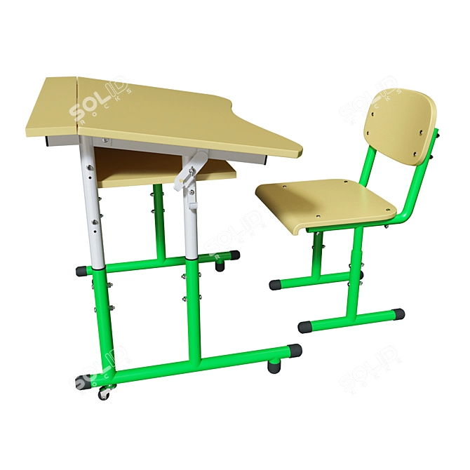 Adjustable School Desk and Chair Set 3D model image 1