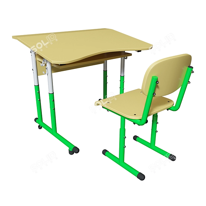 Adjustable School Desk and Chair Set 3D model image 2