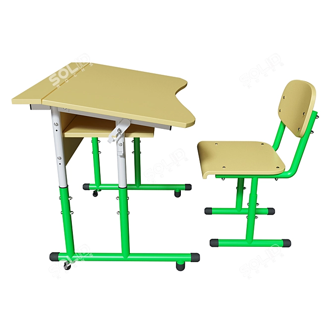 Adjustable School Desk and Chair Set 3D model image 3