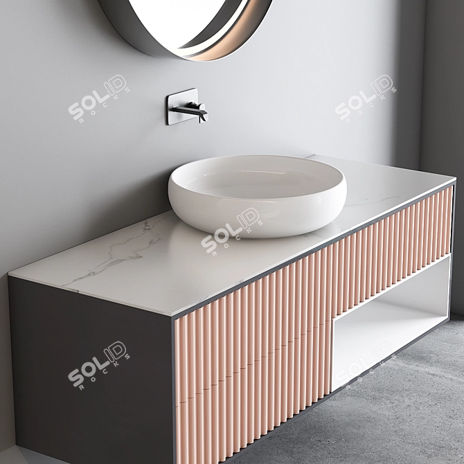 Sleek Bathroom Cabinet Set 3D model image 2