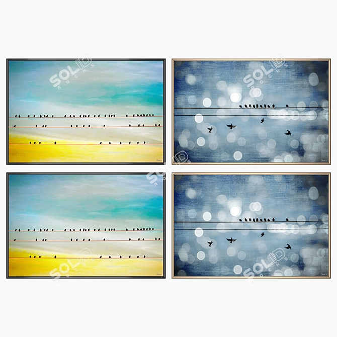 Wall Art Set with 2 Paintings & 4 Frames 3D model image 2