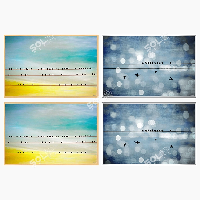 Wall Art Set with 2 Paintings & 4 Frames 3D model image 3