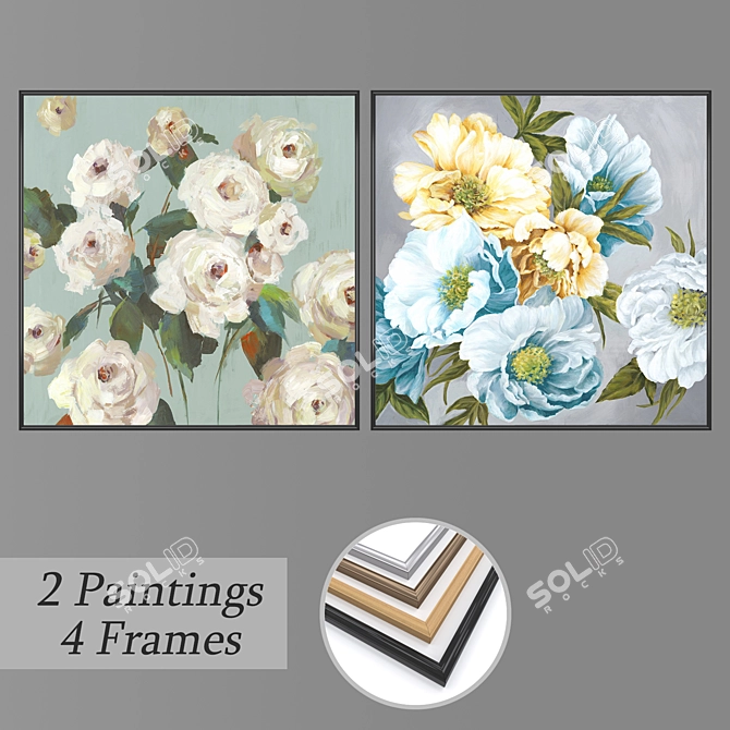 Serenity Set: 2 Wall Paintings + 4 Frame Options 3D model image 1