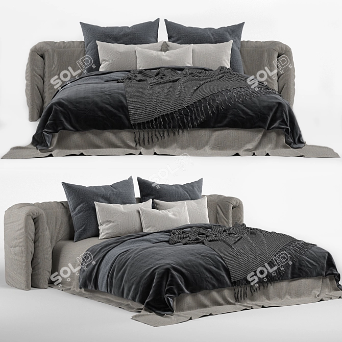 Plush Headboard Bed 3D model image 1