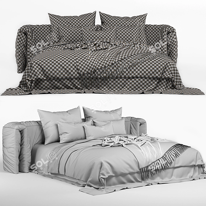 Plush Headboard Bed 3D model image 2