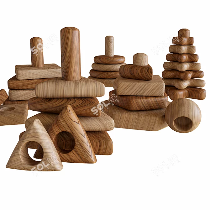 Title: Wooden Pyramid Toy Set 3D model image 3