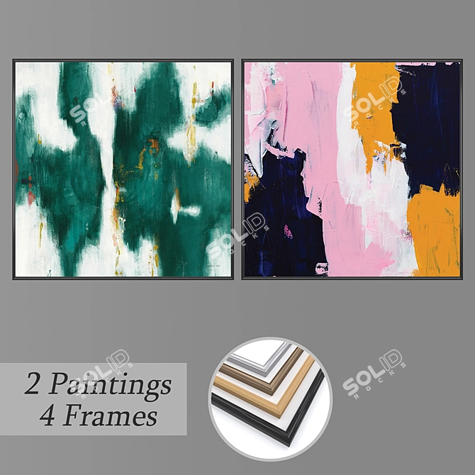 Versatile Set of Wall Paintings with Multiple Frames 3D model image 1