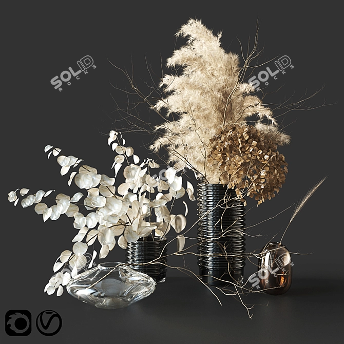 Eternal Beauty: Dry Blossom Bouquet 3D model image 1