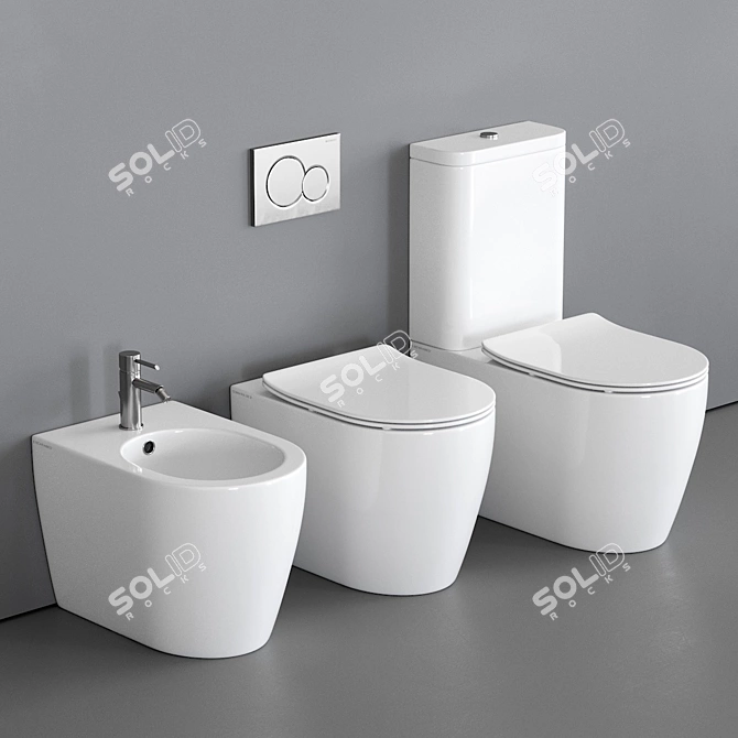 Moon Close Coupled Ceramic Toilet 3D model image 2