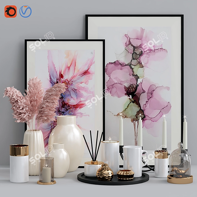 Paradise-inspired Decor Set with Vase 3D model image 1