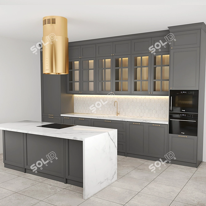 Modern Gray Kitchen Island 3D model image 2