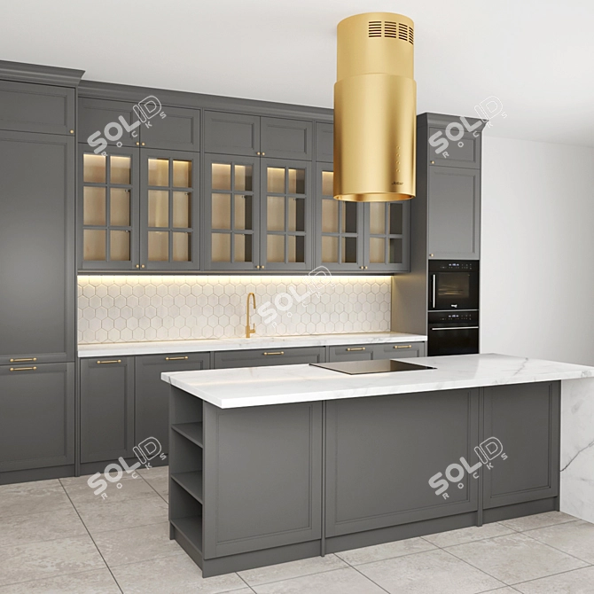 Modern Gray Kitchen Island 3D model image 3