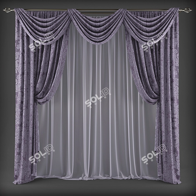 Elegant Silk Curtain Set 3D model image 1