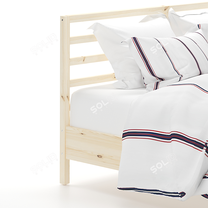 Scandinavian Pine Bed Frame & Bamboo Bedside Table 3D model image 7