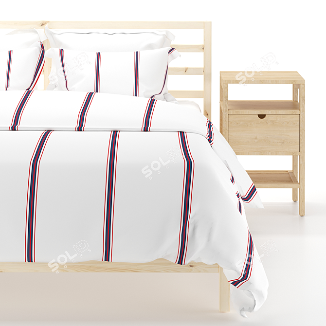 Scandinavian Pine Bed Frame & Bamboo Bedside Table 3D model image 11