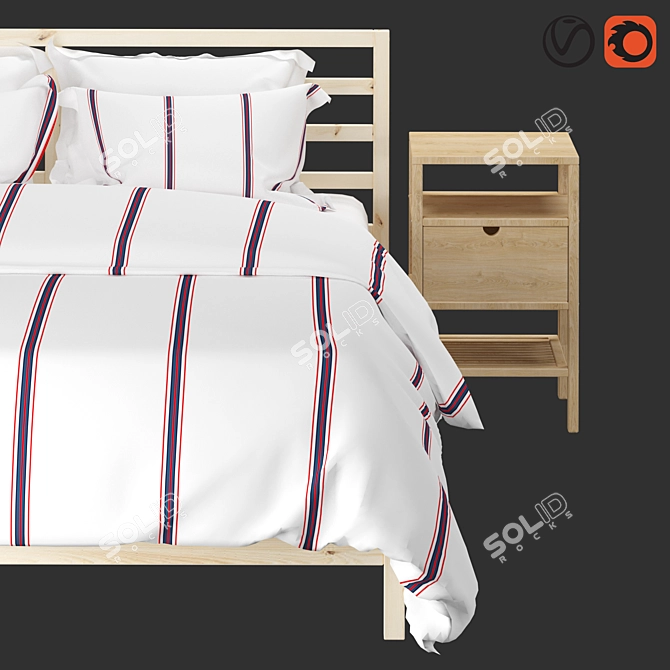 Scandinavian Pine Bed Frame & Bamboo Bedside Table 3D model image 21