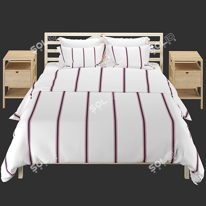 Scandinavian Pine Bed Frame & Bamboo Bedside Table 3D model image 22