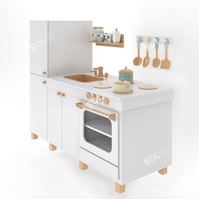 Wooden Play Kitchen for Kids 3D model image 2