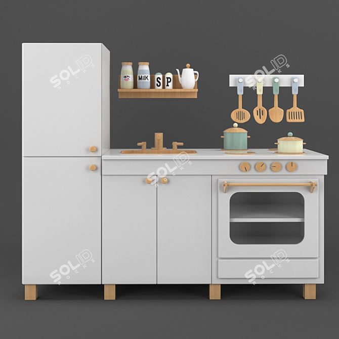 Wooden Play Kitchen for Kids 3D model image 4