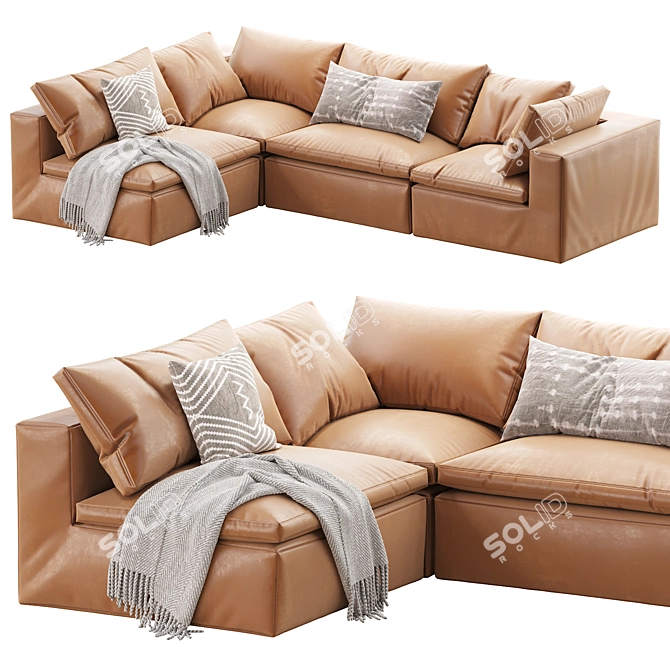 Truman Large Tan Leather Corner Section 3D model image 1