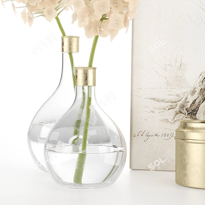 Elegant Hydrangea Vase Set 3D model image 2