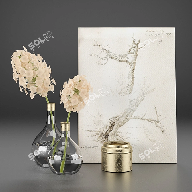 Elegant Hydrangea Vase Set 3D model image 3