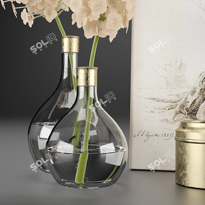 Elegant Hydrangea Vase Set 3D model image 4