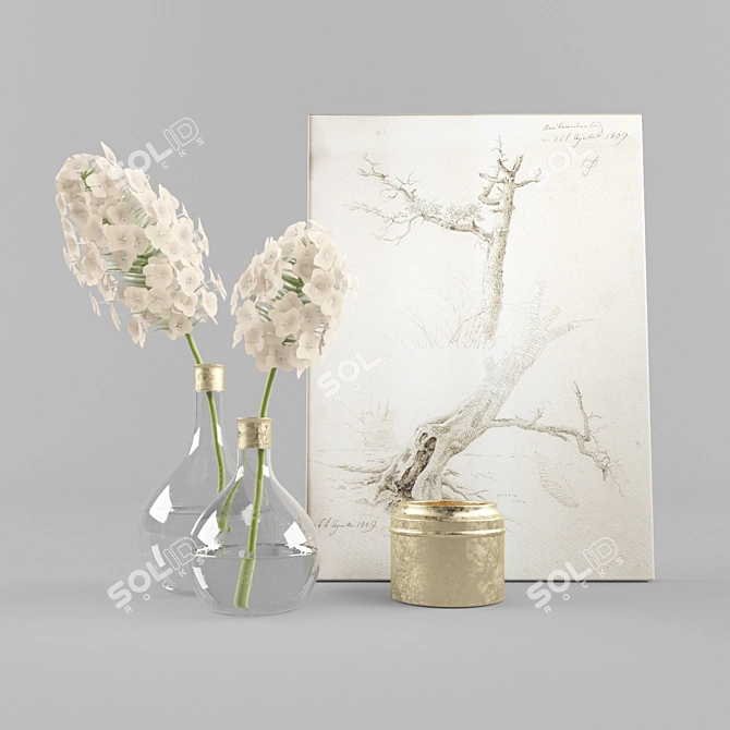 Elegant Hydrangea Vase Set 3D model image 5