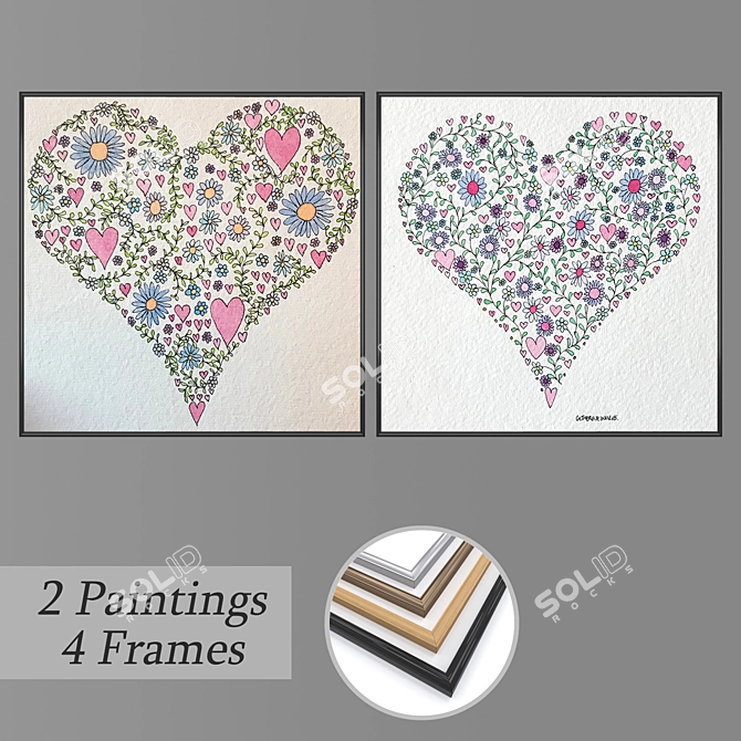 Modern Art Wall Set with Frame Options 3D model image 1