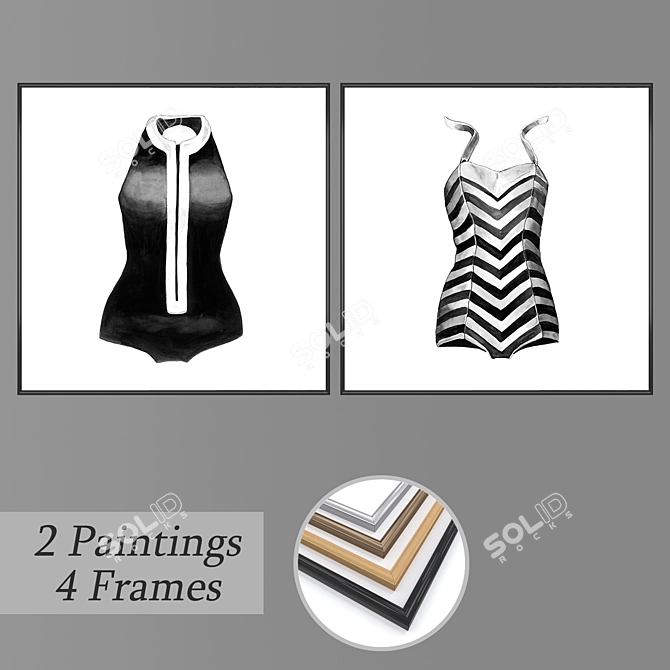 Eclectic Art Set: 2 Paintings & 4 Frame Options 3D model image 1