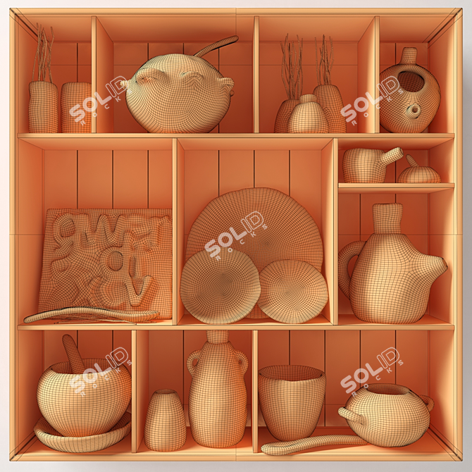 Handcrafted Clay Dishes Rack 3D model image 5