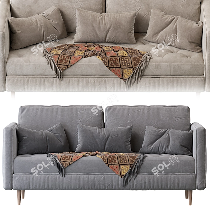 Mid-Century Tufted Seat Sofa 3D model image 2