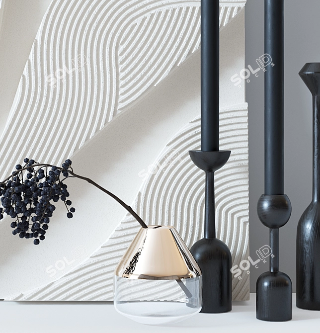 Exquisite Decor Set: KRISTINA KROGH Relief, Vase, Candle Holders 3D model image 2