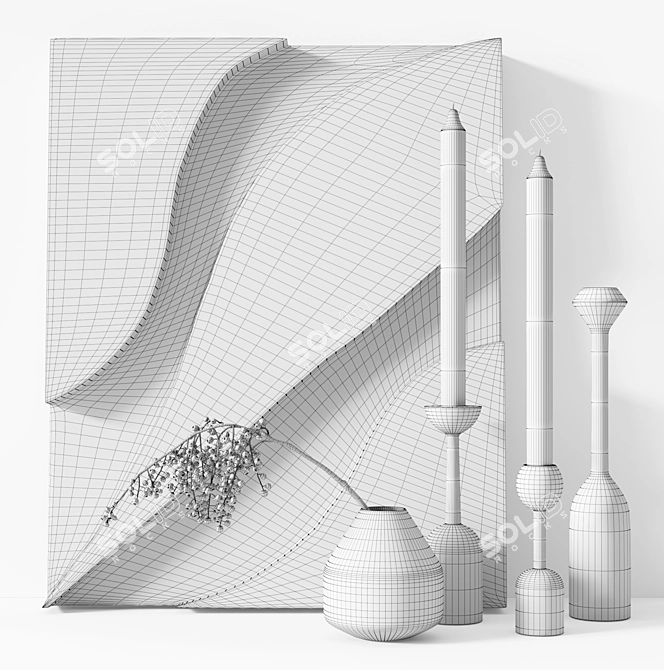 Exquisite Decor Set: KRISTINA KROGH Relief, Vase, Candle Holders 3D model image 3