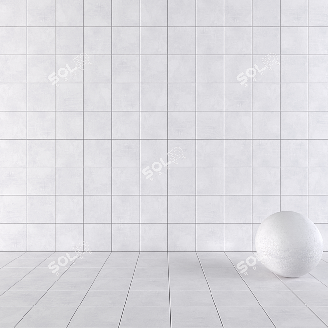 Ares White Concrete Wall Tiles Set 3D model image 1