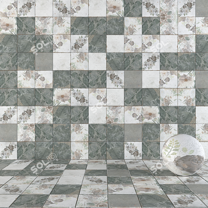 Bloom Flora Concrete Tiles: Elegant Wall Décor 3D model image 1