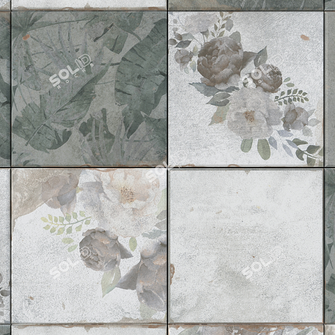Bloom Flora Concrete Tiles: Elegant Wall Décor 3D model image 2