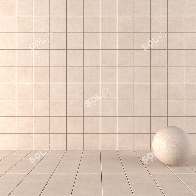 Beige Concrete Wall Tiles: Stylish & Durable 3D model image 1
