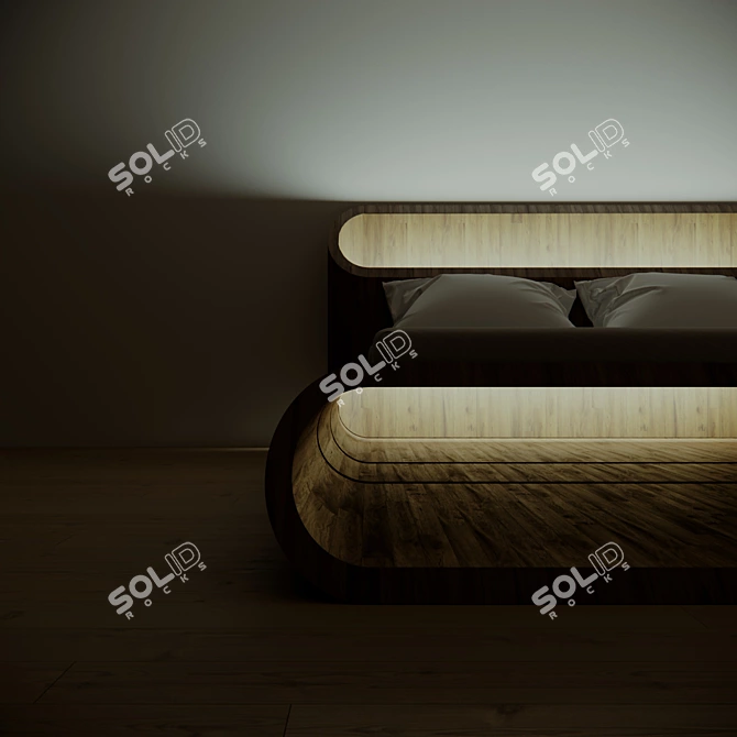 Illuminated Wooden Bed | 2000x1800mm 3D model image 1