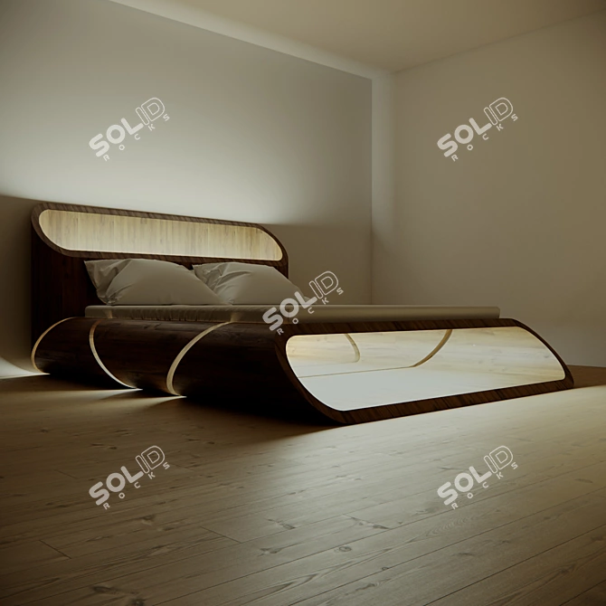 Illuminated Wooden Bed | 2000x1800mm 3D model image 2