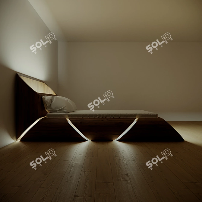 Illuminated Wooden Bed | 2000x1800mm 3D model image 4