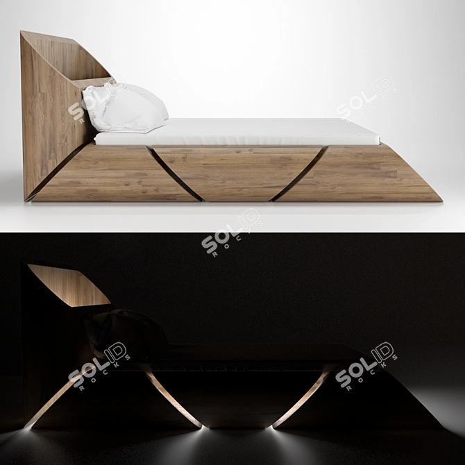 Illuminated Wooden Bed | 2000x1800mm 3D model image 9