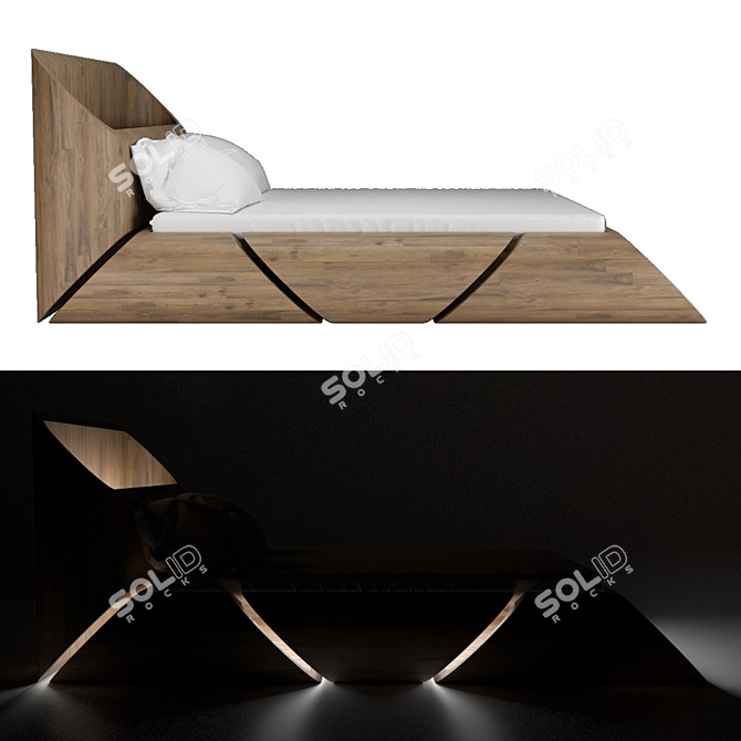 Illuminated Wooden Bed | 2000x1800mm 3D model image 12