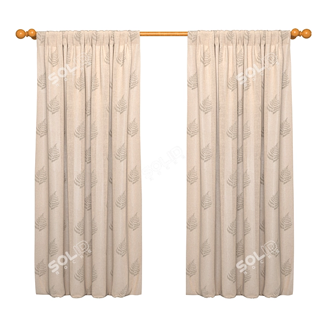 Elegant Leaf Pattern Curtain Panel 3D model image 1