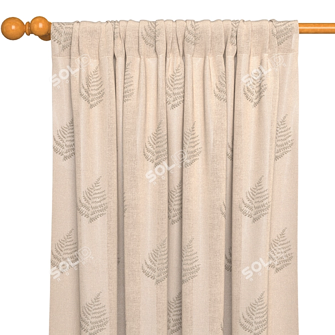 Elegant Leaf Pattern Curtain Panel 3D model image 2