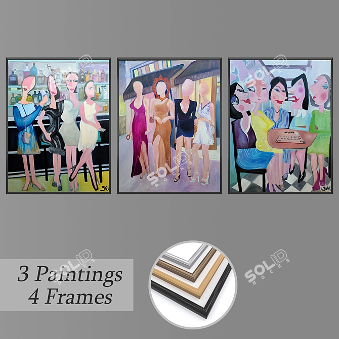 Versatile Set of 3 Wall Paintings 3D model image 1