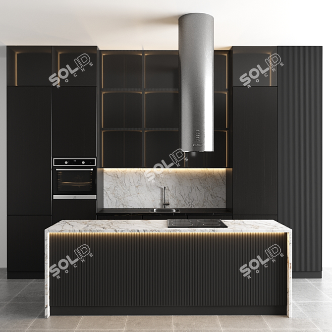 Modular Kitchen with Gas Hob, Sink, Oven & Hood 3D model image 1